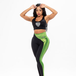Legging Fitness Feminina - Preta Com Recortes verde na Lateral
