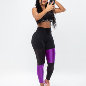 Legging Fitness Feminina - Preta Com Recorte roxo