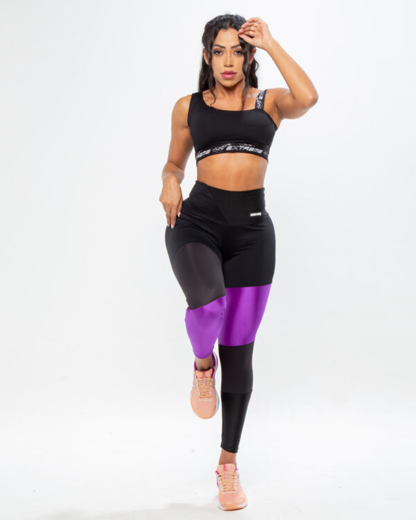 Legging Fitness Feminina - Preta Com Recorte roxo - Image 5