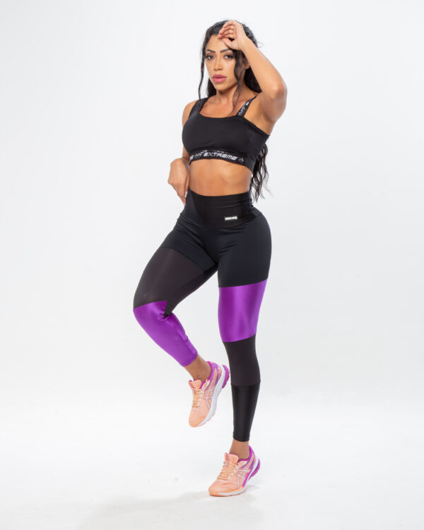 Legging Fitness Feminina - Preta Com Recorte roxo - Image 7